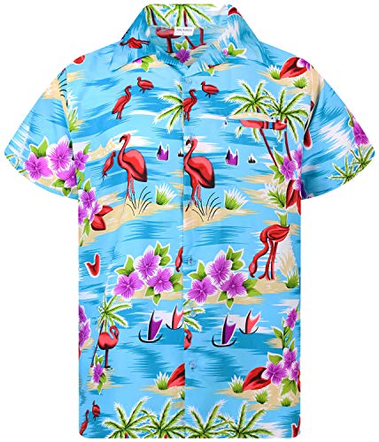 King Kameha Funky Hawaiihemd, Kurzarm, Flamingos, Türkis, 5XL von King Kameha