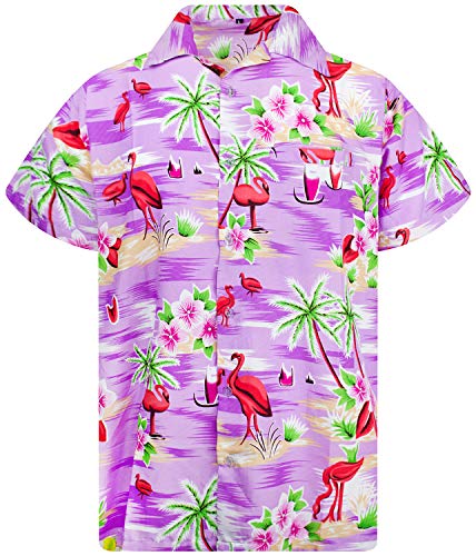 King Kameha Funky Hawaiihemd, Kurzarm, Flamingos, Violett, 5XL von King Kameha