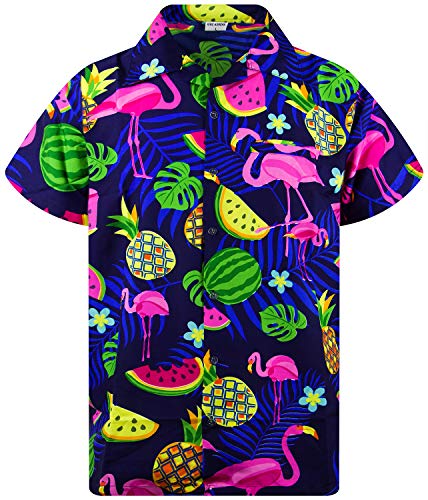 King Kameha Funky Hawaiihemd, Kurzarm, Flamingos Melonen, Blau, 3XL von King Kameha