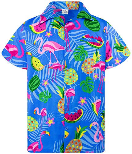 King Kameha Funky Hawaiihemd, Kurzarm, Flamingos Melonen, Indigoblau, XXL von King Kameha