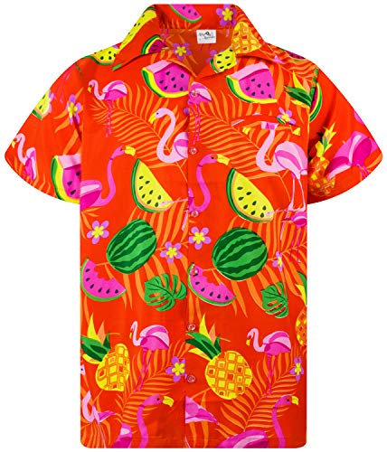 King Kameha Funky Hawaiihemd, Kurzarm, Flamingos Melonen, Orange, 3XL von King Kameha