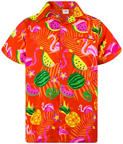 King Kameha Funky Hawaiihemd, Kurzarm, Flamingos Melonen, Orange, 6XL von King Kameha