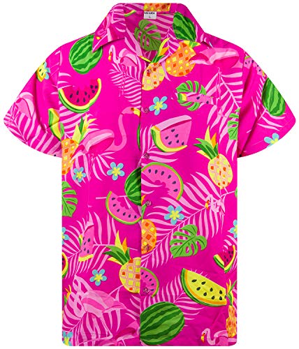 King Kameha Funky Hawaiihemd, Kurzarm, Flamingos Melonen, Pink, 3XL von King Kameha