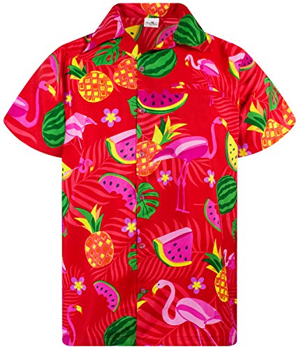 King Kameha Funky Hawaiihemd, Kurzarm, Flamingos Melonen, Rot, 5XL von King Kameha