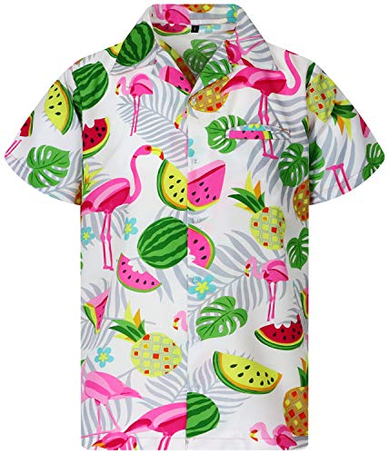 King Kameha Funky Hawaiihemd, Kurzarm, Flamingos Melonen, Weiß, XXL von King Kameha