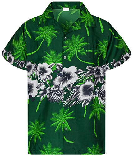 King Kameha Funky Hawaiihemd, Kurzarm, Flower Chestprint, Grün, 3XL von King Kameha