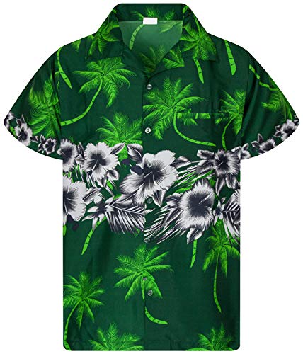 King Kameha Funky Hawaiihemd, Kurzarm, Flower Chestprint, Grün, XXL von King Kameha