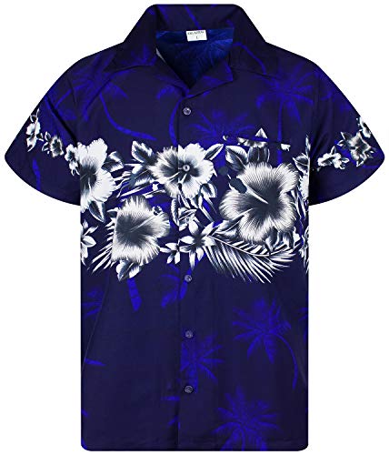 King Kameha Funky Hawaiihemd, Kurzarm, Flower Chestprint, Navyblau, 4XL von King Kameha