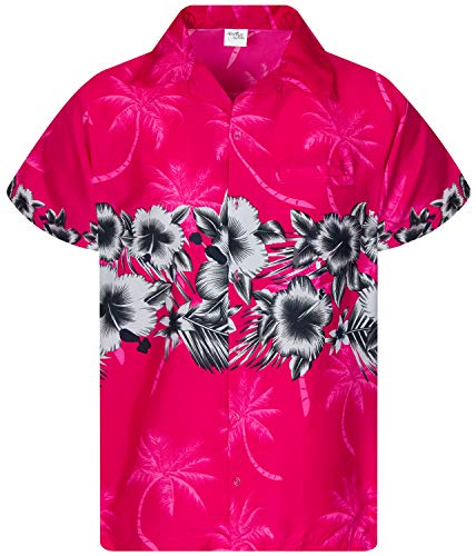 King Kameha Funky Hawaiihemd, Kurzarm, Flower Chestprint, Pink, 5XL von King Kameha