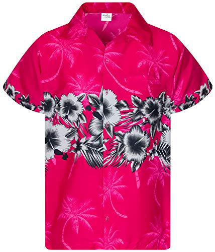 King Kameha Funky Hawaiihemd, Kurzarm, Flower Chestprint, Pink, 6XL von King Kameha