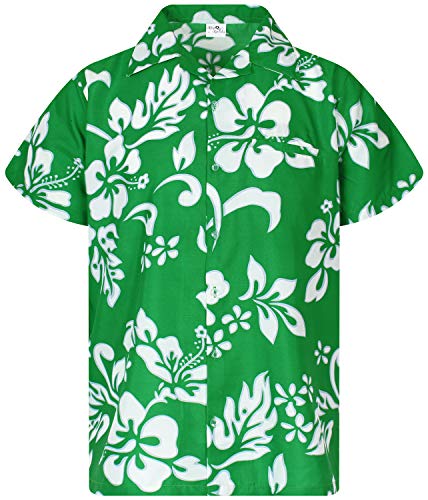 King Kameha Funky Hawaiihemd, Kurzarm, Hibiskus New, Grün, 5XL von King Kameha