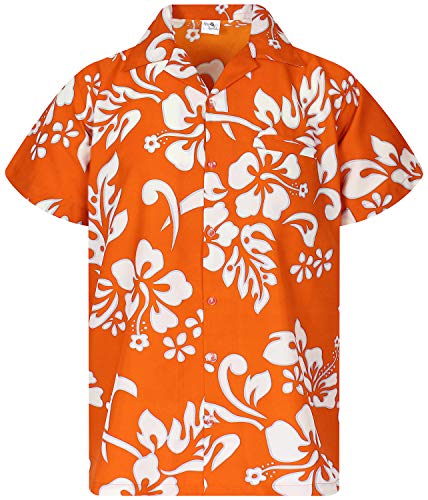 King Kameha Funky Hawaiihemd, Kurzarm, Hibiskus New, Orange, 3XL von King Kameha