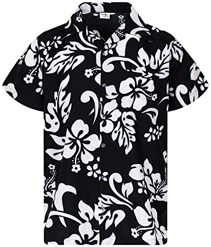 King Kameha Funky Hawaiihemd, Kurzarm, Hibiskus New, Schwarz, 4XL von King Kameha