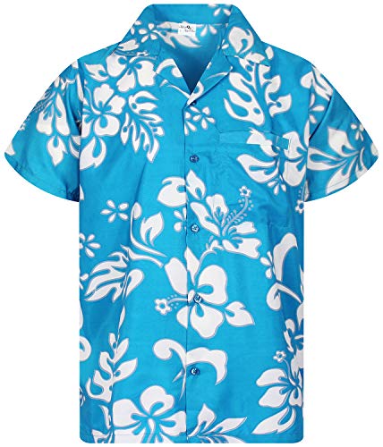 King Kameha Funky Hawaiihemd, Kurzarm, Hibiskus New, Türkis, 3XL von King Kameha