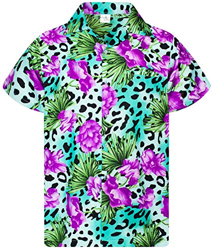 King Kameha Funky Hawaiihemd, Kurzarm, Leopard Flowers, Türkis, L von King Kameha