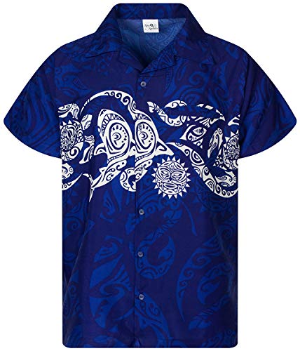 King Kameha Funky Hawaiihemd, Kurzarm, Maori Chest New, Navyblau, 6XL von King Kameha