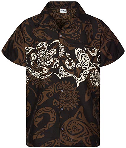 King Kameha Funky Hawaiihemd, Kurzarm, Maori Chest New, Braun, XL von King Kameha