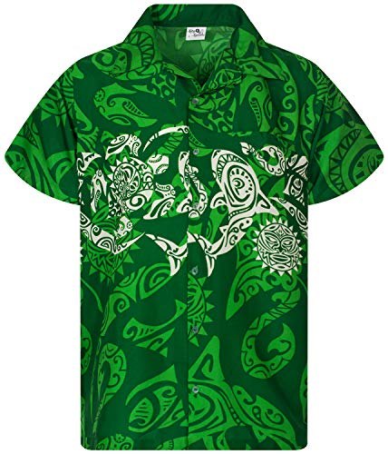 King Kameha Funky Hawaiihemd, Kurzarm, Maori Chest New, Grün, 3XL von King Kameha