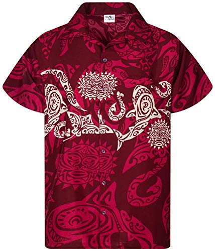 King Kameha Funky Hawaiihemd, Kurzarm, Maori Chest New, Rot, XXL von King Kameha