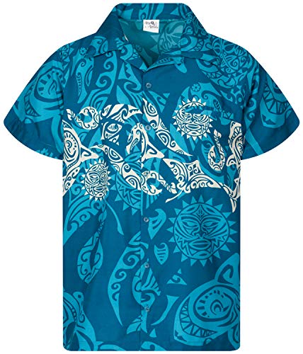 King Kameha Funky Hawaiihemd, Kurzarm, Maori Chest New, Türkis, 4XL von King Kameha