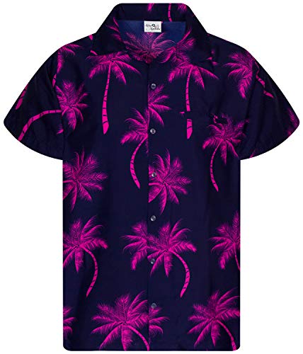 King Kameha Funky-Hawaii-Hemd, Herren, Kurzarm, Palm-Shadow, Navy-Pink, XS von King Kameha