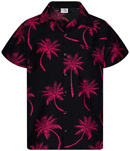 King Kameha Funky Hawaiihemd, Kurzarm, Palmshadow, Schwarz Rot, 6XL von King Kameha