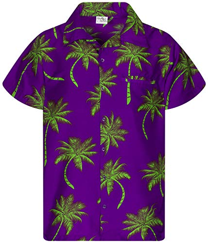 King Kameha Funky Hawaiihemd, Kurzarm, Palmshadow, Violett Grün, 4XL von King Kameha