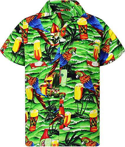 King Kameha Funky Hawaiihemd, Kurzarm, Papagei-Bierflaschen New, Grün, 3XL von King Kameha