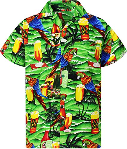 King Kameha Funky Hawaiihemd, Kurzarm, Papagei-Bierflaschen New, Grün, S von King Kameha