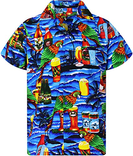 King Kameha Funky Hawaiihemd, Kurzarm, Papagei-Bierflaschen New, Türkis, 5XL von King Kameha