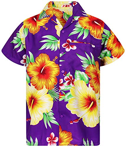 King Kameha Funky Hawaiihemd, Kurzarm, Paradise Flowers, Violett, 4XL von King Kameha