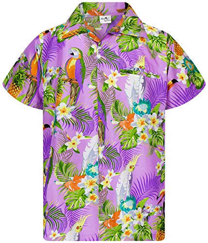 King Kameha Funky Hawaiihemd, Kurzarm, Parrot Cockatoo, Flieder, 4XL von King Kameha