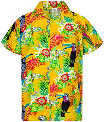King Kameha Funky Hawaiihemd, Kurzarm, Parrot Cockatoo, Gelb, 5XL von King Kameha