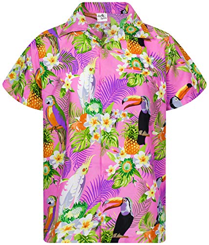 King Kameha Funky Hawaii-Hemd, Herren, Kurzarm, Parrot-Cockatoo, Hell-Rosa, XS von King Kameha