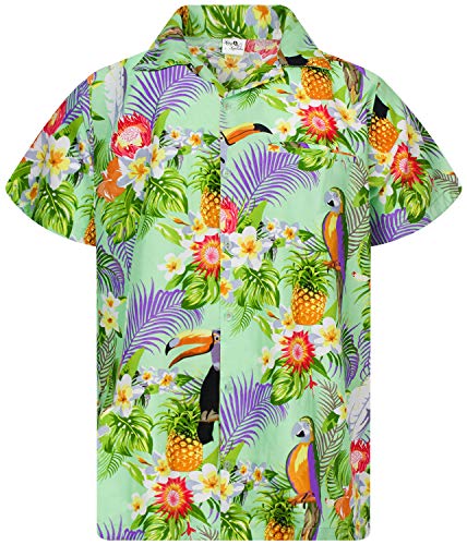 King Kameha Funky Hawaiihemd, Kurzarm, Parrot Cockatoo, Minzgrün, 4XL von King Kameha