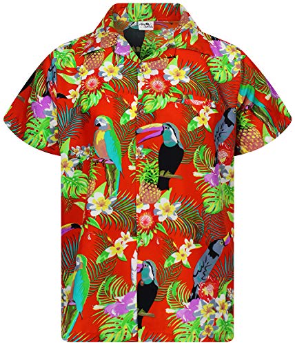 King Kameha Funky Hawaiihemd, Kurzarm, Parrot Cockatoo, Orange, 4XL von King Kameha