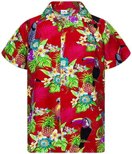 King Kameha Funky Hawaiihemd, Kurzarm, Parrot Cockatoo, Rot, 4XL von King Kameha