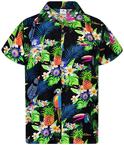 King Kameha Funky Hawaiihemd, Kurzarm, Parrot Cockatoo, Schwarz, 3XL von King Kameha