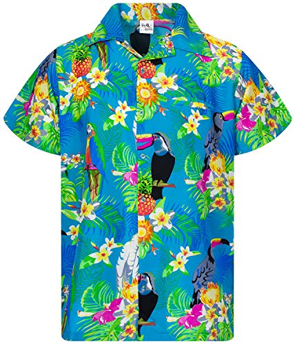 King Kameha Funky Hawaiihemd, Kurzarm, Parrot Cockatoo, Türkis, 3XL von King Kameha