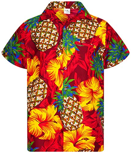 King Kameha Funky Hawaiihemd, Kurzarm, Pineapple Hibiscus, Rot, 3XL von King Kameha