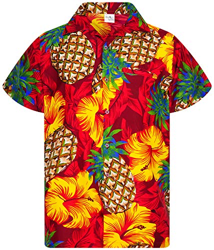 King Kameha Funky Hawaiihemd, Kurzarm, Pineapple Hibiscus, Rot, XL von King Kameha