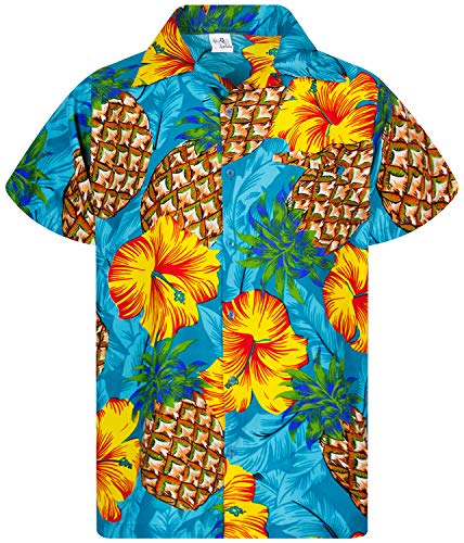 King Kameha Funky Hawaiihemd, Kurzarm, Pineapple Hibiscus, Türkis, L von King Kameha
