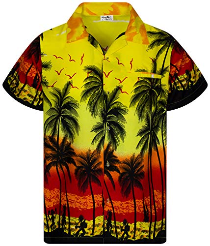 King Kameha Funky Hawaiihemd, Kurzarm, Print Beach, Gelb, 3XL von King Kameha