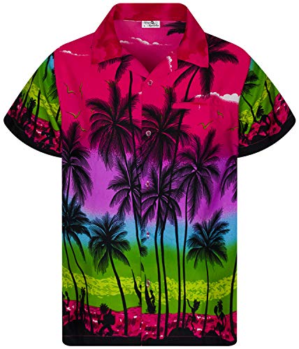 King Kameha Funky Hawaiihemd, Kurzarm, Print Beach, Pink, 6XL von King Kameha