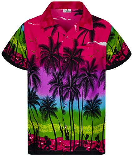 King Kameha Funky Hawaii-Hemd, Herren, Kurzarm, JK-Beach, Pink, XS von King Kameha