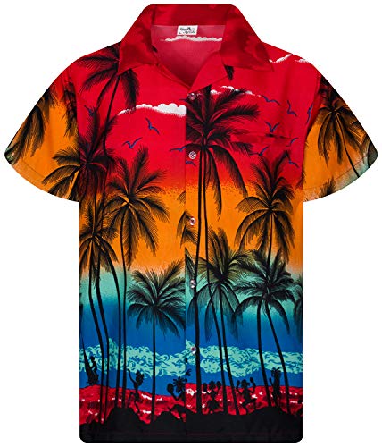 King Kameha Funky Hawaii-Hemd, Herren, Kurzarm, JK-Beach, Rot, XS von King Kameha