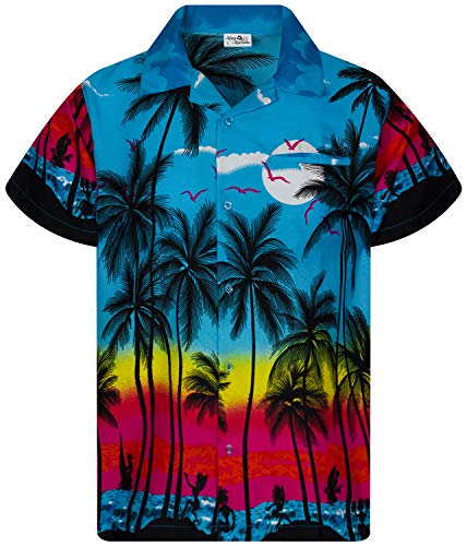 King Kameha Funky Hawaiihemd, Kurzarm, Print Beach, Türkis, 5XL von King Kameha