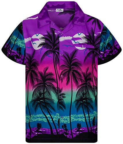 King Kameha Funky Hawaii-Hemd, Herren, Kurzarm, JK-Beach, Violett, XS von King Kameha