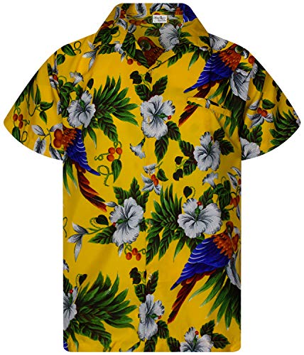 King Kameha Funky Hawaiihemd, Kurzarm, Print Cherryparrot, Gelb, 3XL von King Kameha