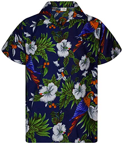 King Kameha Funky Hawaiihemd, Kurzarm, Print Cherryparrot, Navyblau, 3XL von King Kameha